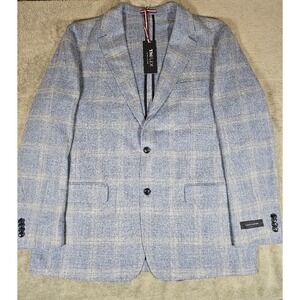 Tommy Hilfiger THFLEX Mens Light Blue Plaid Sport Coat Blazer 46R New